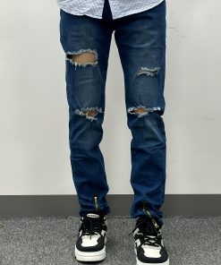 남성용 찢어진 지퍼 청바지